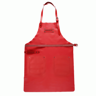 Lederschürze in Nappaleder Farbe Rot mit Taschen und roter Beriemung